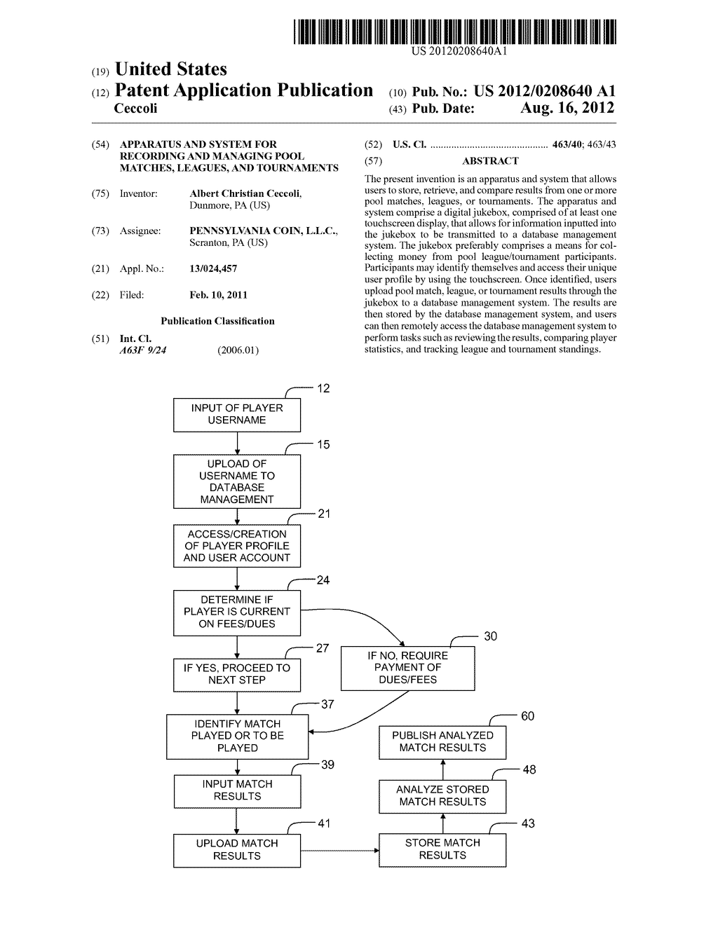 Apparatus and System for Recording and Managing Pool Matches, Leagues, and     Tournaments - diagram, schematic, and image 01