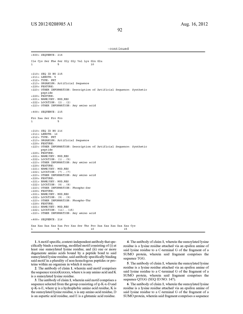 Motif-Specific and Context-Independent Antibodies That Specifically Bind     to a Cleaved Caspase Motif or a Sumoylated Lysine-Containing Motif - diagram, schematic, and image 118