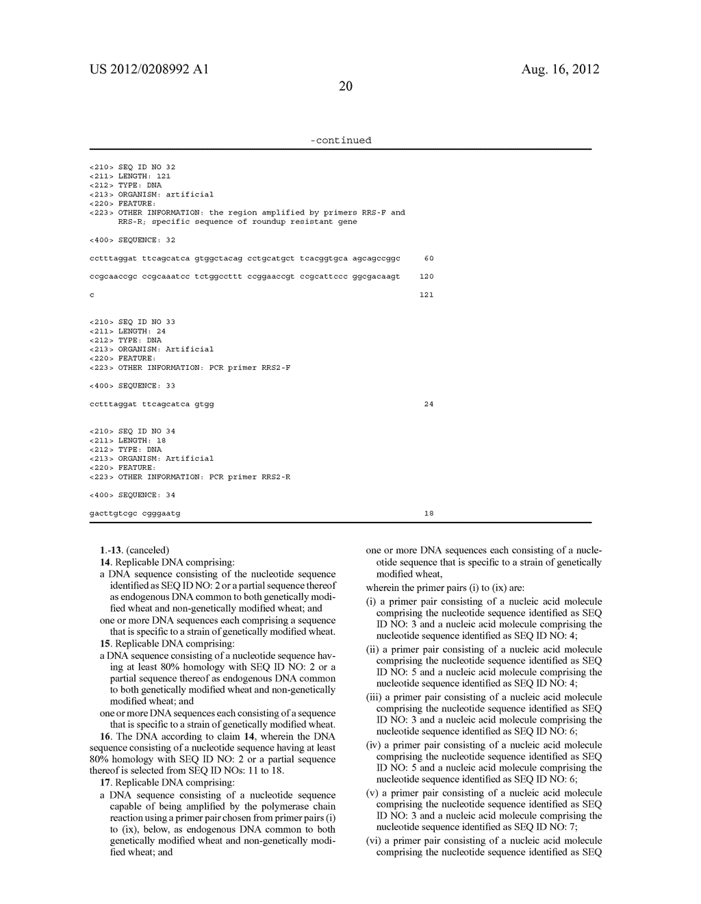 METHOD OF DETECTING OR QUANTITATING ENDOGENOUS WHEAT DNA AND METHOD OF     DETERMINING CONTAMINATION RATE OF GENETICALLY MODIFIED WHEAT IN TEST     SAMPLE - diagram, schematic, and image 28