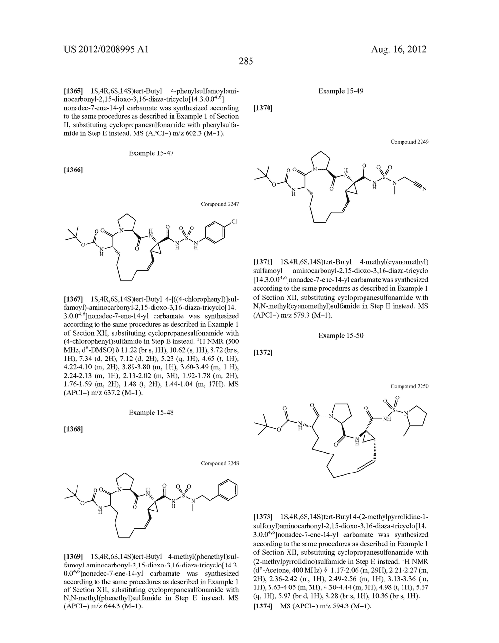 NOVEL MACROCYCLIC INHIBITORS OF HEPATITIS C VIRUS REPLICATION - diagram, schematic, and image 285