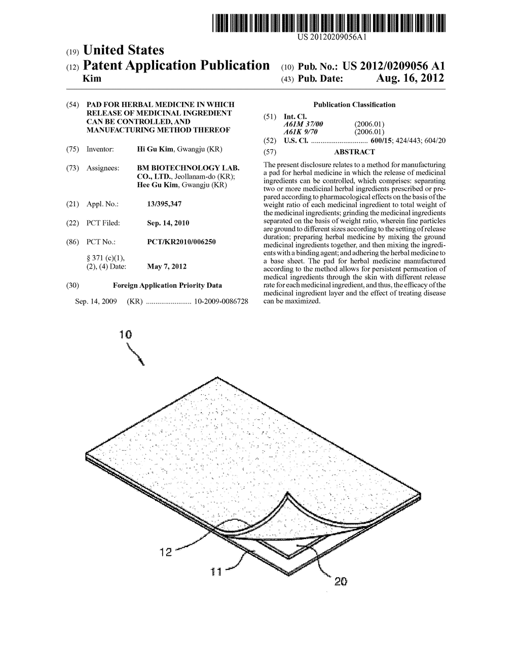 PAD FOR HERBAL MEDICINE IN WHICH RELEASE OF MEDICINAL INGREDIENT CAN BE     CONTROLLED, AND MANUFACTURING METHOD THEREOF - diagram, schematic, and image 01