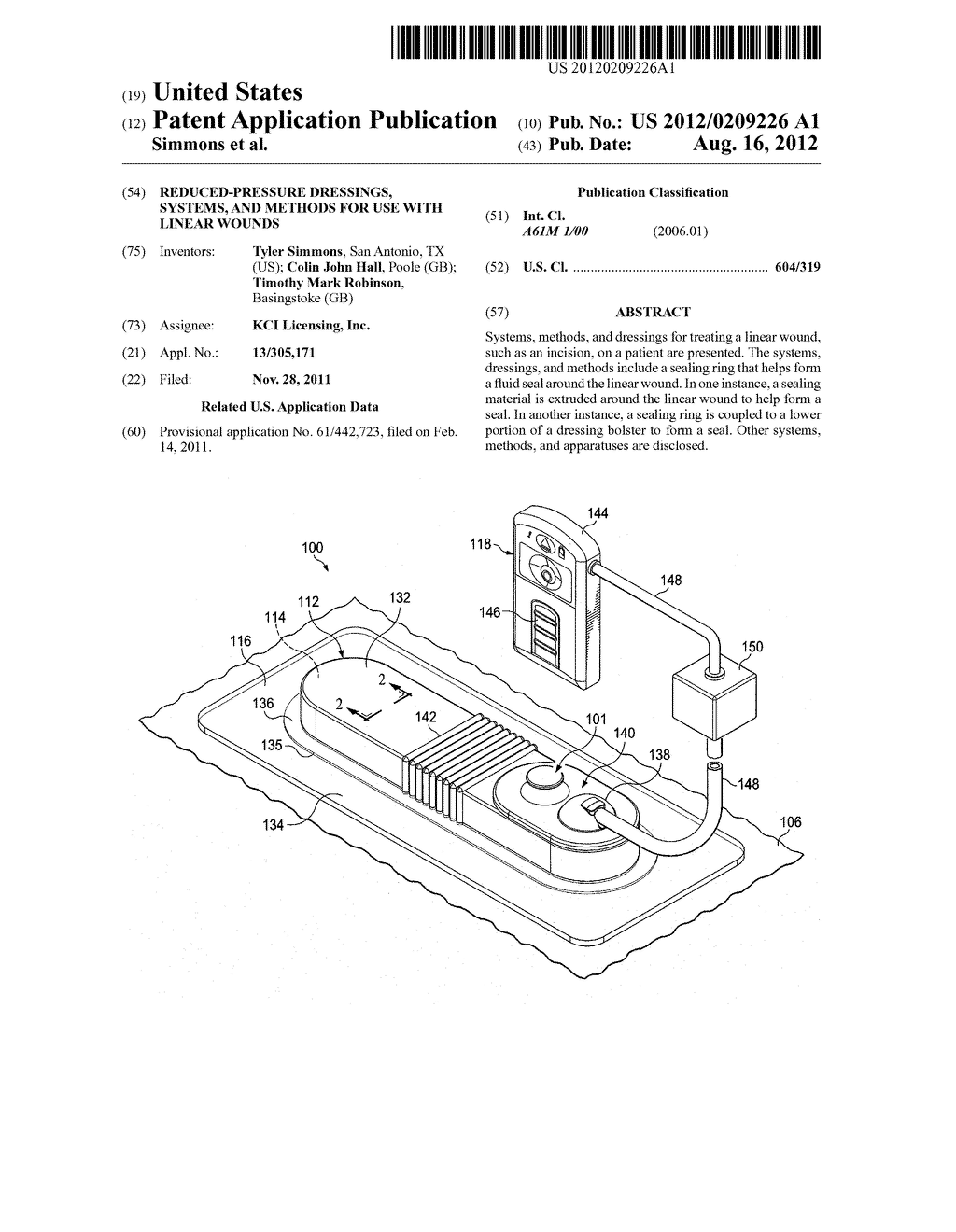 REDUCED-PRESSURE DRESSINGS, SYSTEMS, AND METHODS FOR USE WITH LINEAR     WOUNDS - diagram, schematic, and image 01