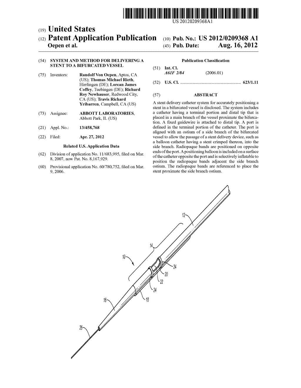 SYSTEM AND METHOD FOR DELIVERING A STENT TO A BIFURCATED VESSEL - diagram, schematic, and image 01