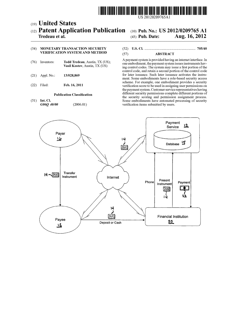 Monetary Transaction Security Verification System and Method - diagram, schematic, and image 01