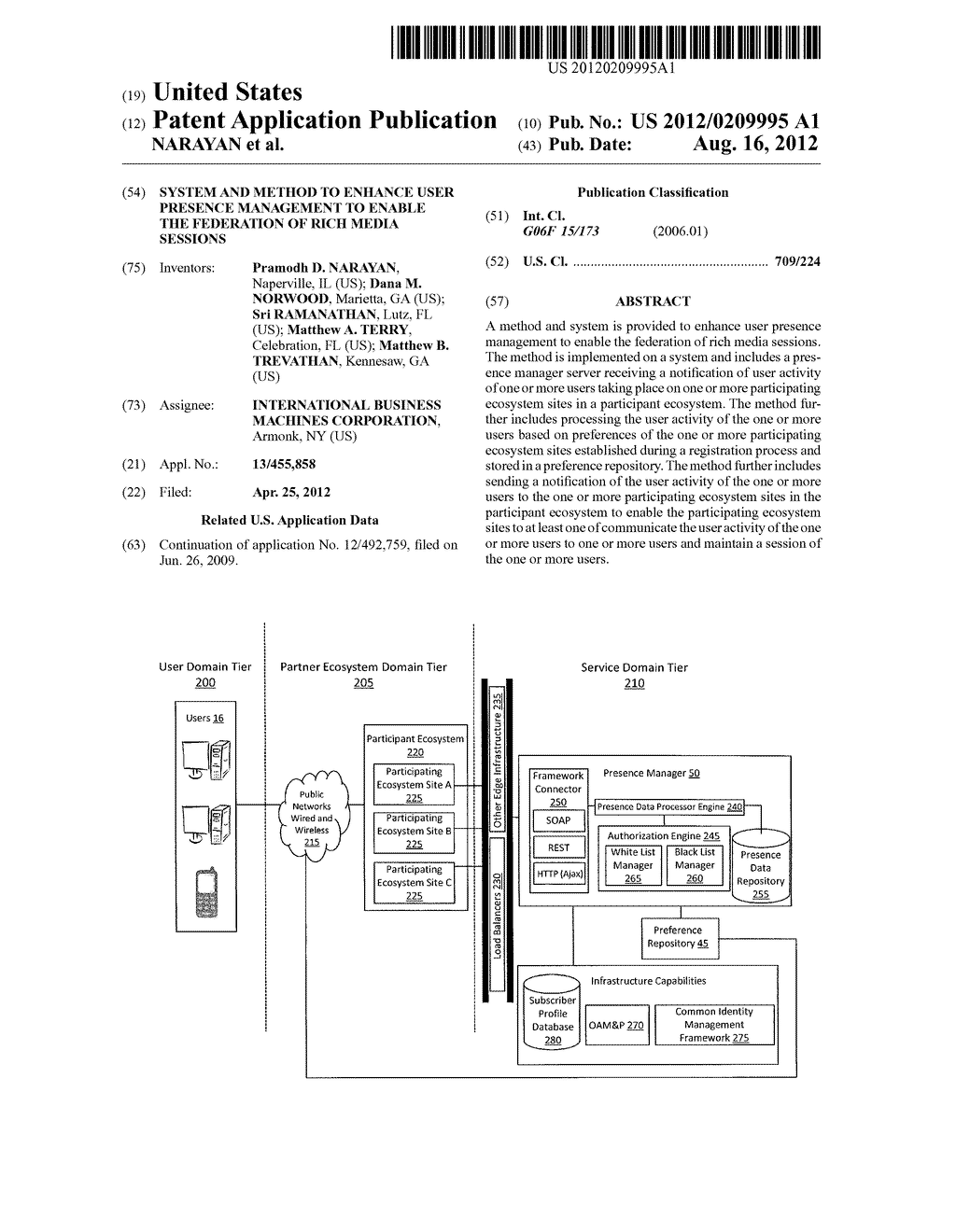 SYSTEM AND METHOD TO ENHANCE USER PRESENCE MANAGEMENT TO ENABLE THE     FEDERATION OF RICH MEDIA SESSIONS - diagram, schematic, and image 01