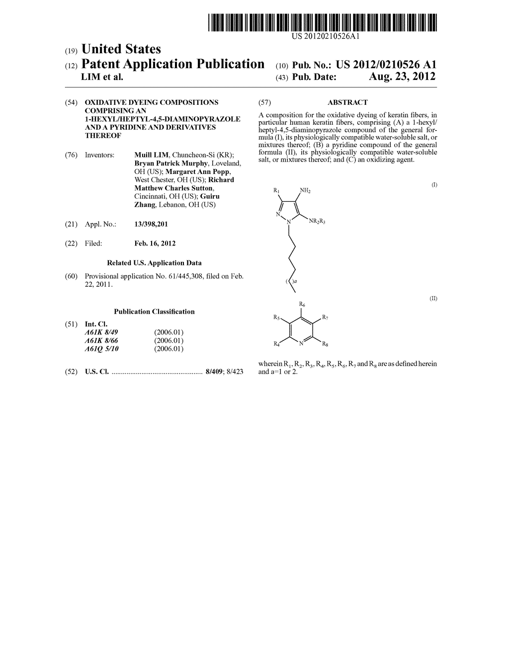 Oxidative Dyeing Compositions Comprising an     1-Hexyl/Heptyl-4,5-diaminopyrazole and a Pyridine and Derivatives Thereof - diagram, schematic, and image 01