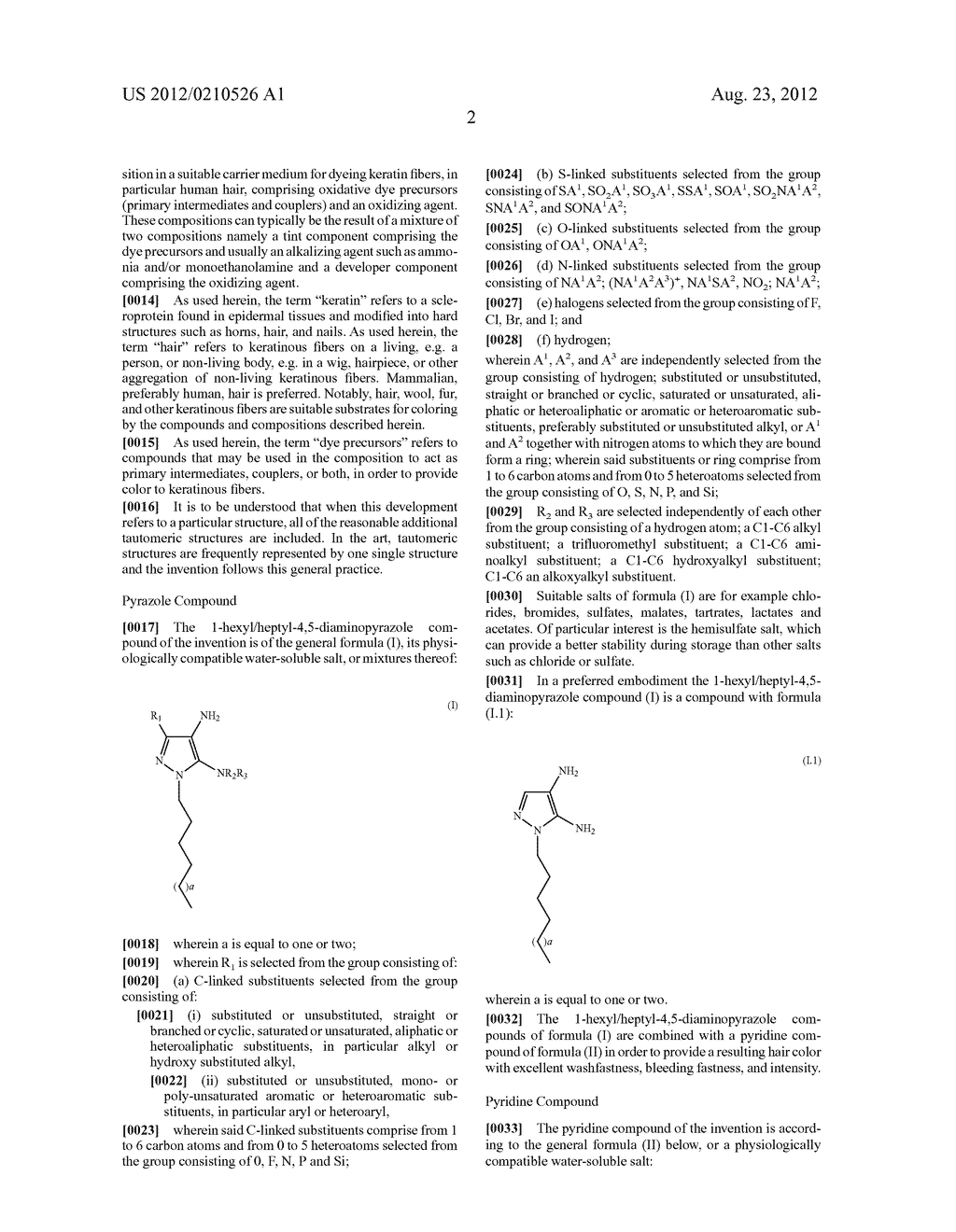 Oxidative Dyeing Compositions Comprising an     1-Hexyl/Heptyl-4,5-diaminopyrazole and a Pyridine and Derivatives Thereof - diagram, schematic, and image 04