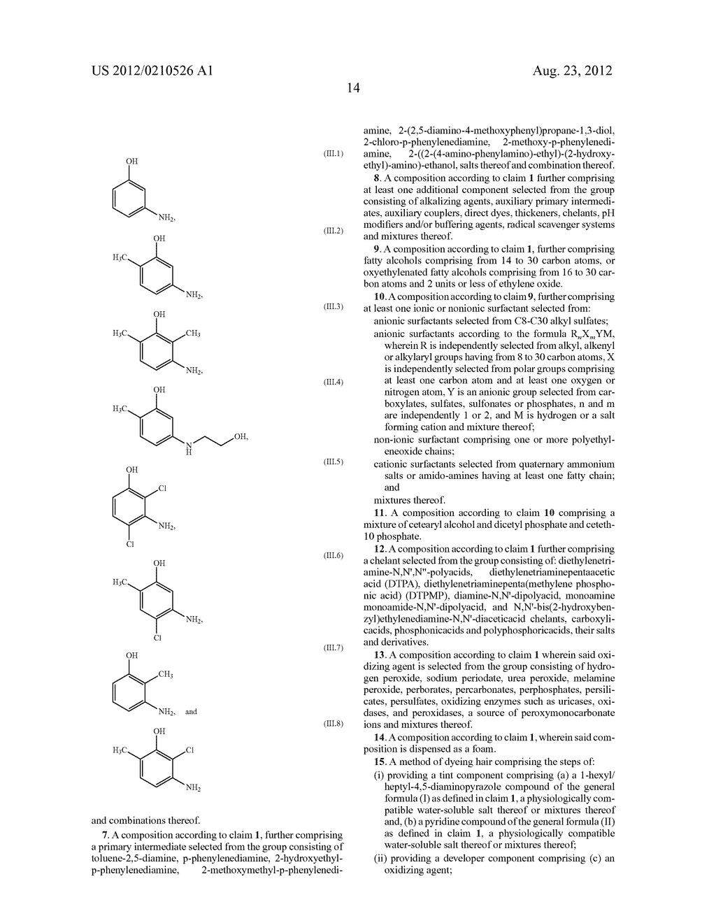Oxidative Dyeing Compositions Comprising an     1-Hexyl/Heptyl-4,5-diaminopyrazole and a Pyridine and Derivatives Thereof - diagram, schematic, and image 16