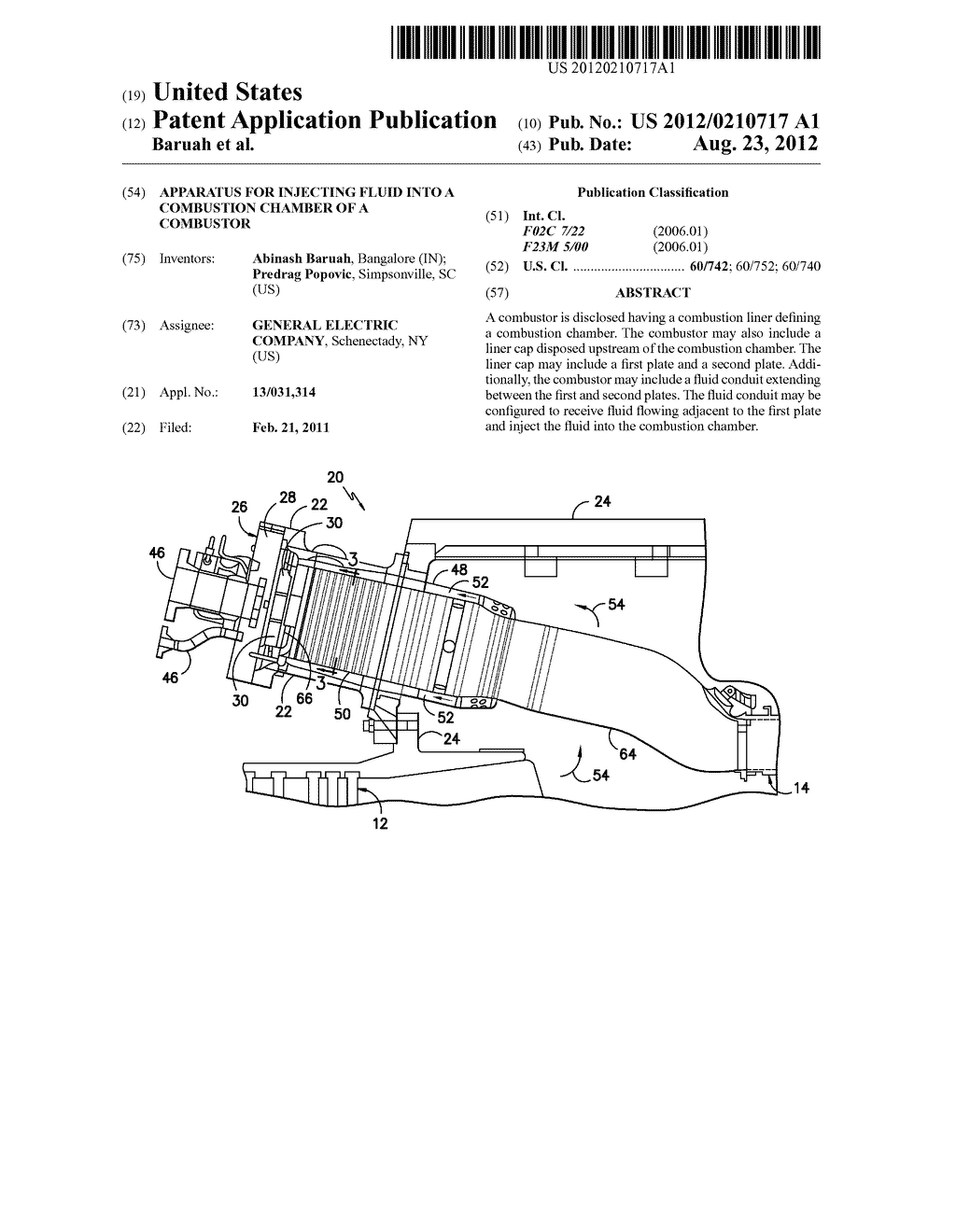 APPARATUS FOR INJECTING FLUID INTO A COMBUSTION CHAMBER OF A COMBUSTOR - diagram, schematic, and image 01