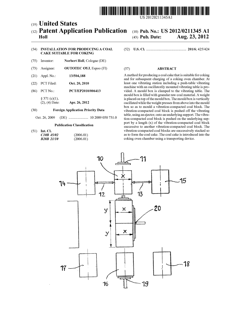 INSTALLATION FOR PRODUCING A COAL CAKE SUITABLE FOR COKING - diagram, schematic, and image 01