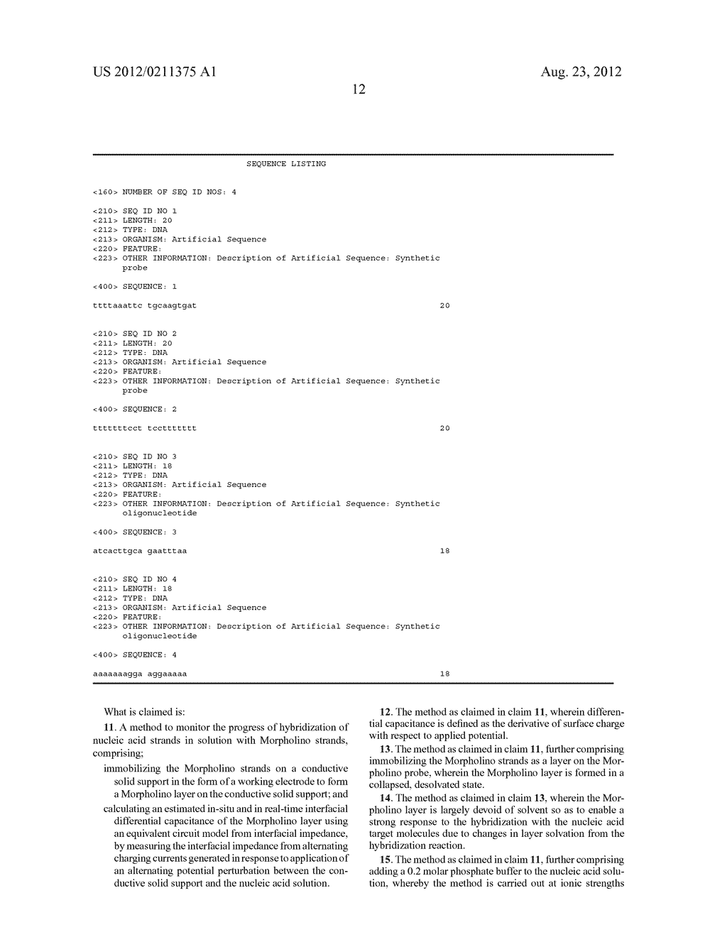 CAPACITIVE MORPHOLINO DIAGNOSTICS FOR ANALYSIS OF NUCLEIC ACIDS - diagram, schematic, and image 24