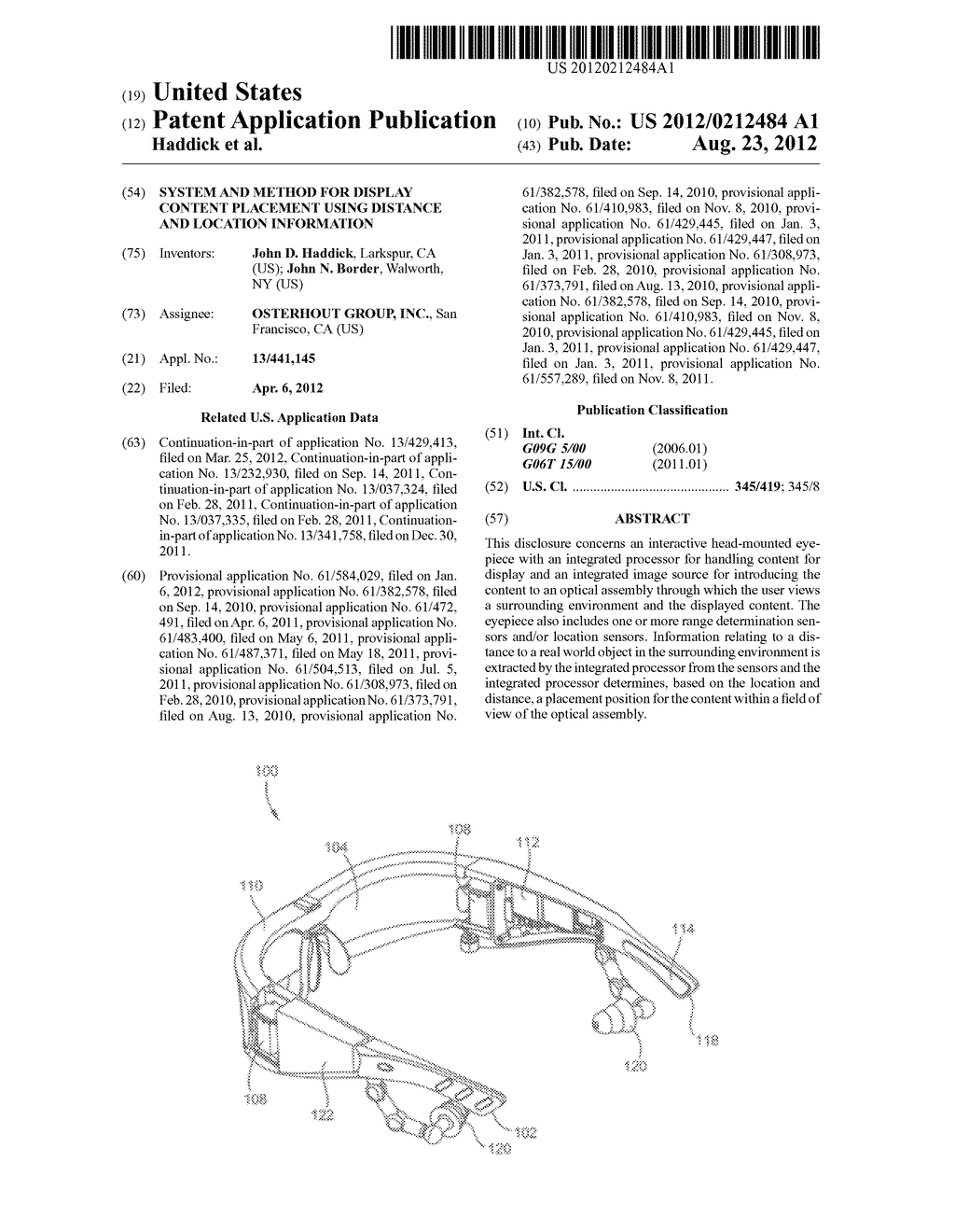 SYSTEM AND METHOD FOR DISPLAY CONTENT PLACEMENT USING DISTANCE AND     LOCATION INFORMATION - diagram, schematic, and image 01