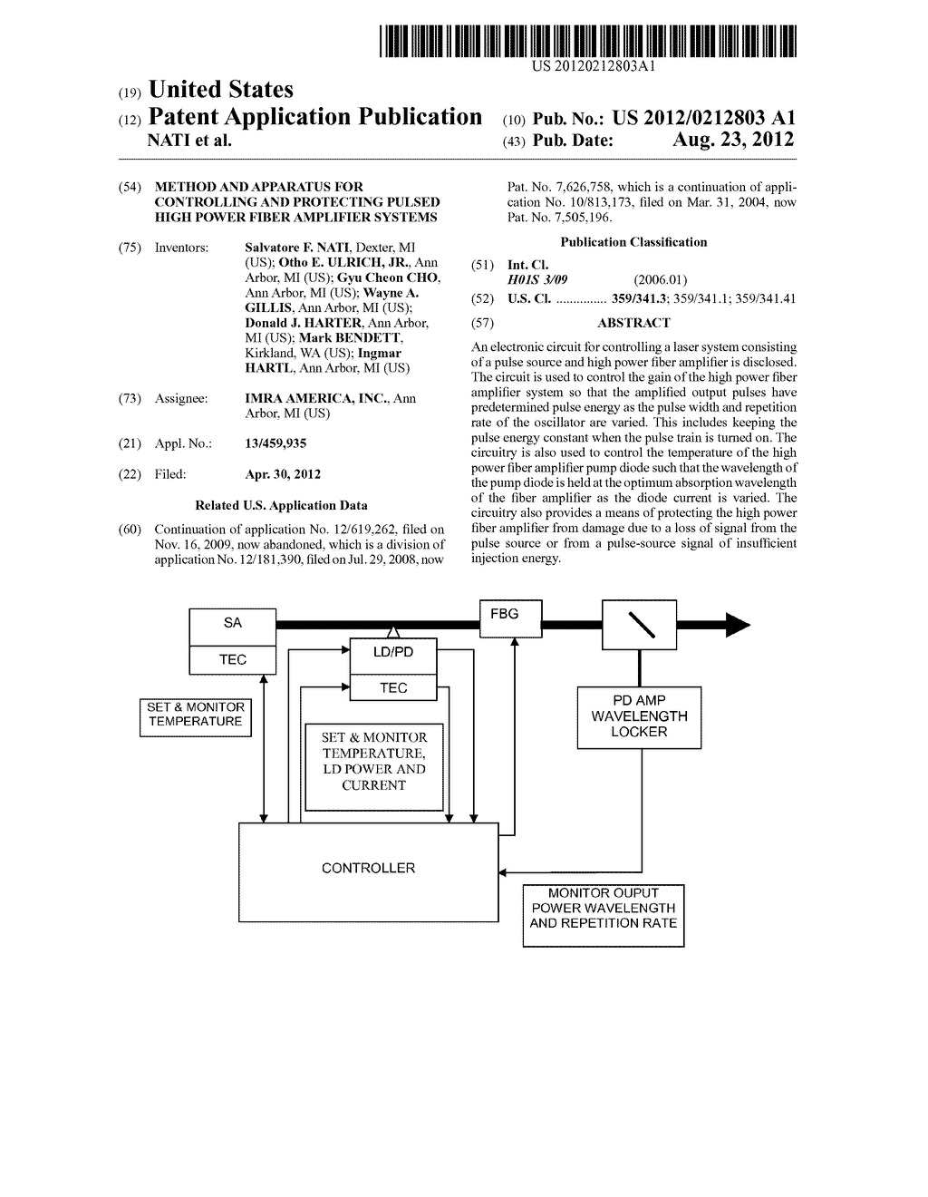 METHOD AND APPARATUS FOR CONTROLLING AND PROTECTING PULSED HIGH POWER     FIBER AMPLIFIER SYSTEMS - diagram, schematic, and image 01