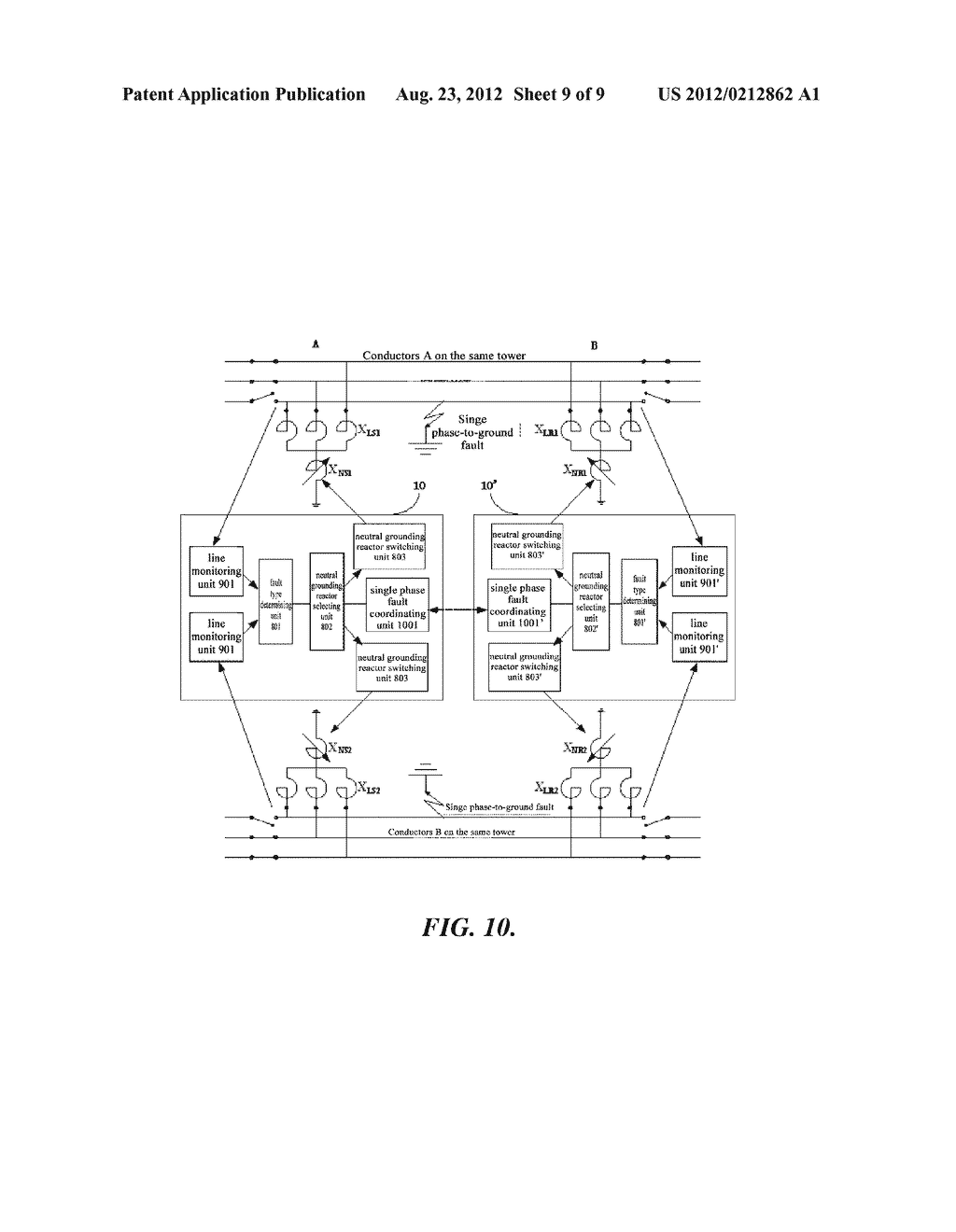 METHOD AND DEVICE FOR LIMITING SECONDARY ARC CURRENT OF EXTRA-HIGH     VOLTAGE/ULTRA-HIGH VOLTAGE DOUBLE CIRCUIT LINES ON THE SAME TOWER - diagram, schematic, and image 10