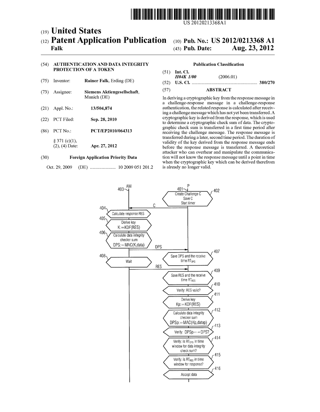 AUTHENTICATION AND DATA INTEGRITY PROTECTION OF A TOKEN - diagram, schematic, and image 01