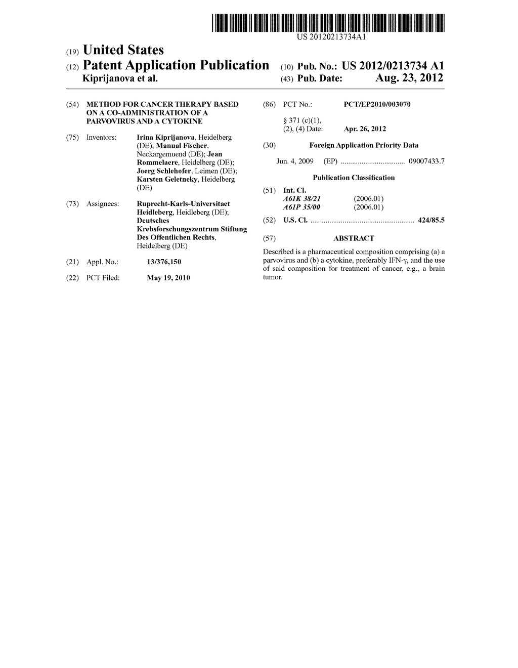 Method for Cancer Therapy Based on a Co-Administration of a Parvovirus and     a Cytokine - diagram, schematic, and image 01