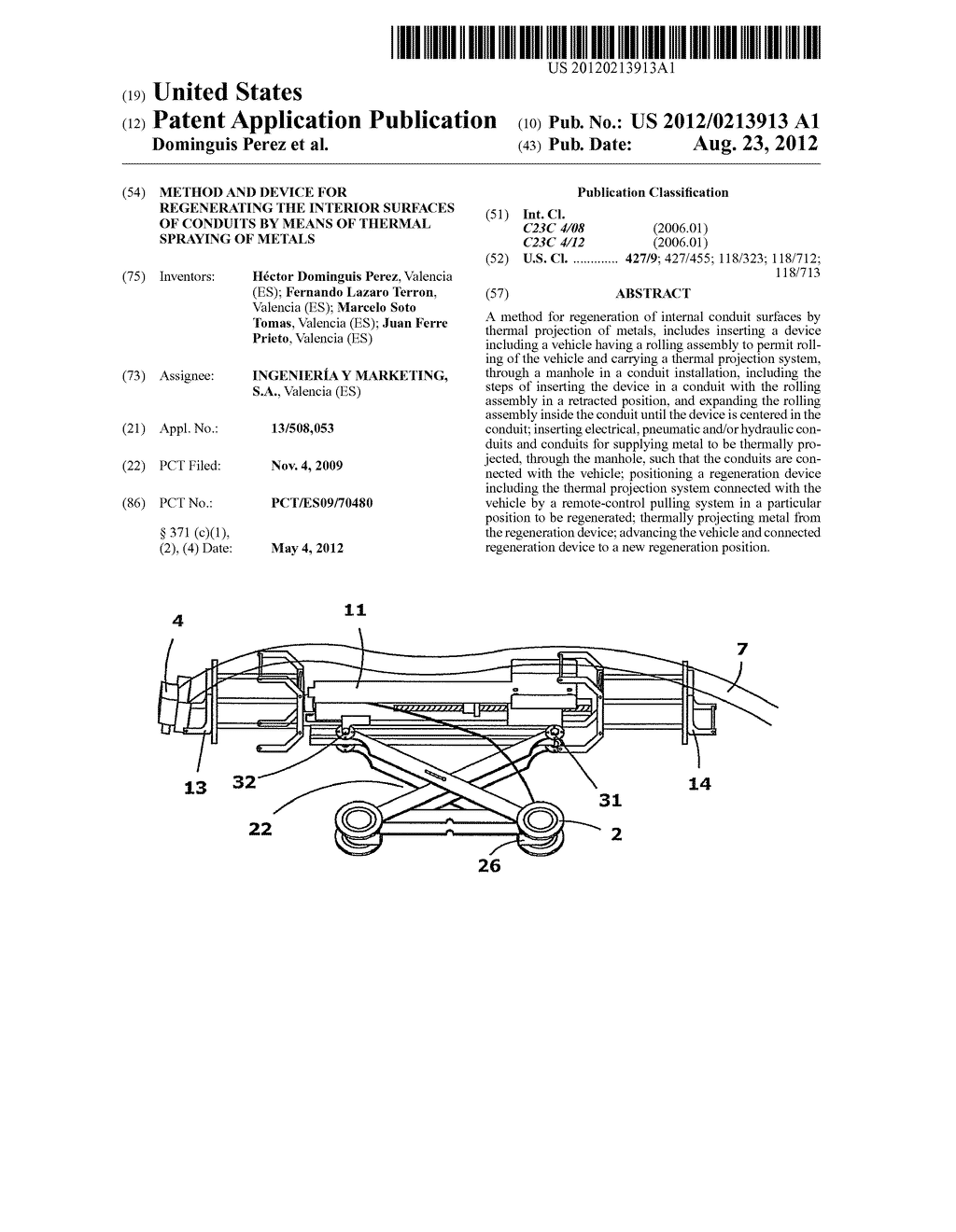 Method and Device for Regenerating the Interior Surfaces of Conduits by     Means of Thermal Spraying of Metals - diagram, schematic, and image 01