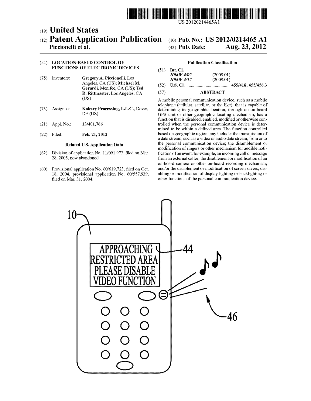 LOCATION-BASED CONTROL OF FUNCTIONS OF ELECTRONIC DEVICES - diagram, schematic, and image 01