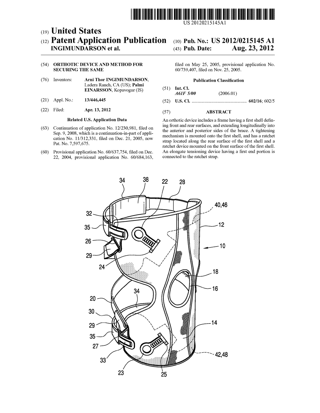 ORTHOTIC DEVICE AND METHOD FOR SECURING THE SAME - diagram, schematic, and image 01