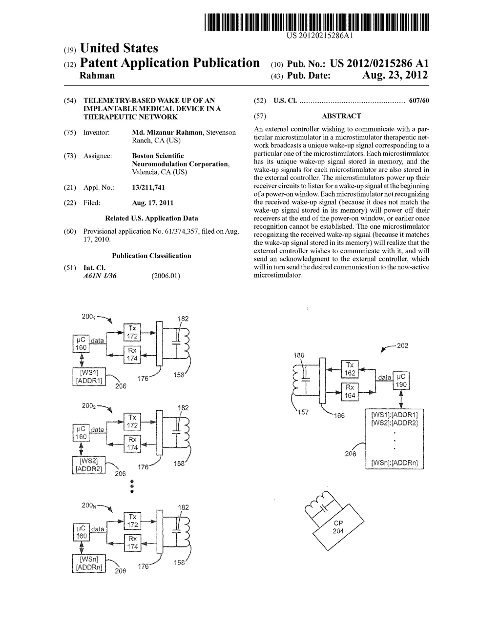 Telemetry-Based Wake Up of an Implantable Medical Device in a Therapeutic     Network - diagram, schematic, and image 01