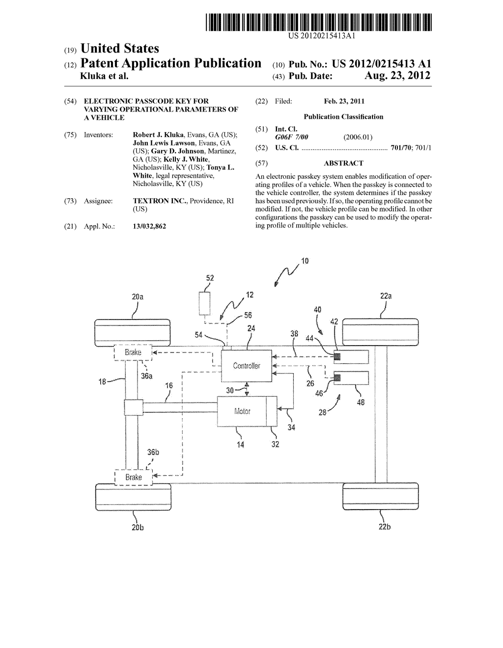 Electronic Passcode Key for Varying Operational Parameters of a Vehicle - diagram, schematic, and image 01