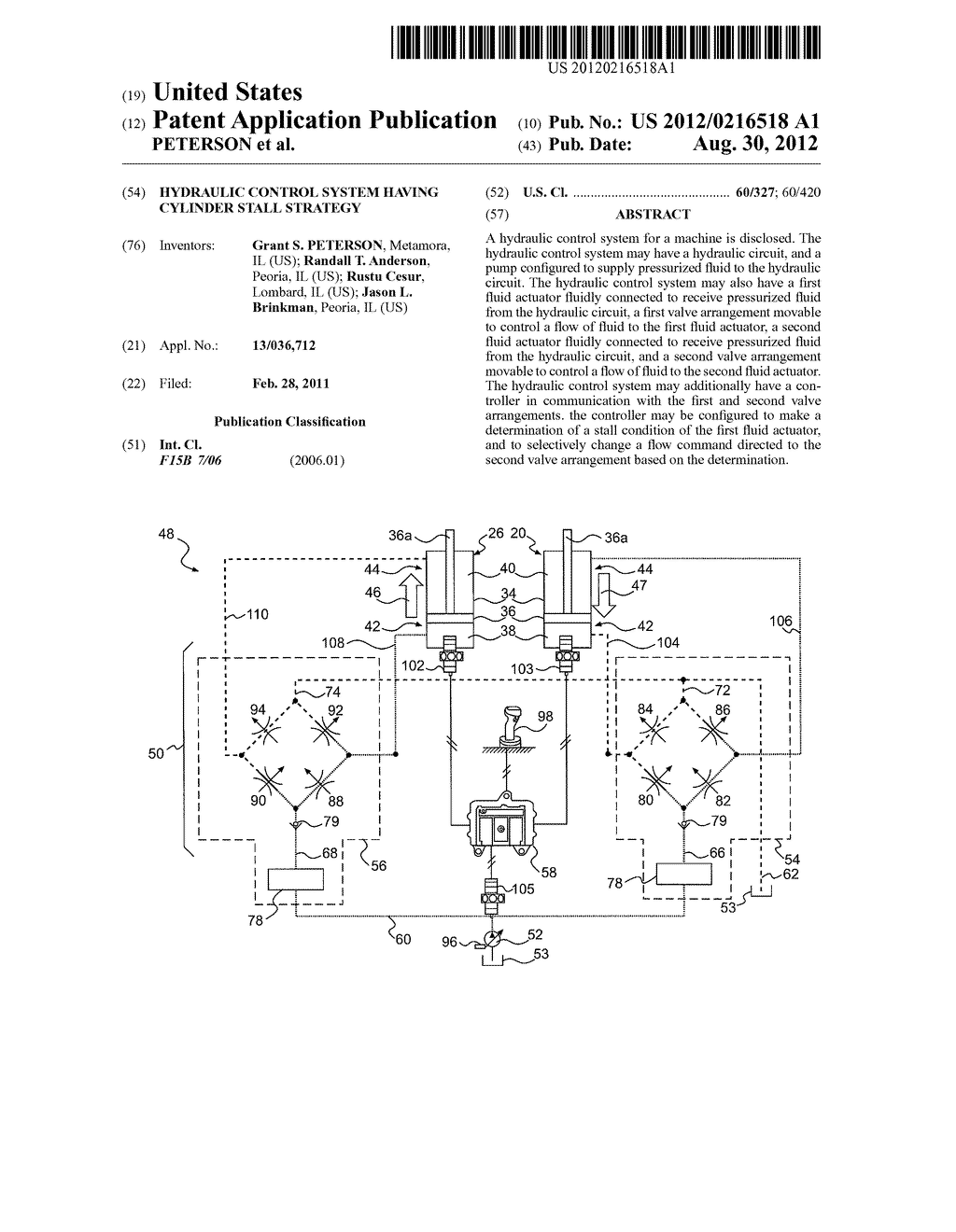 HYDRAULIC CONTROL SYSTEM HAVING CYLINDER STALL STRATEGY - diagram, schematic, and image 01