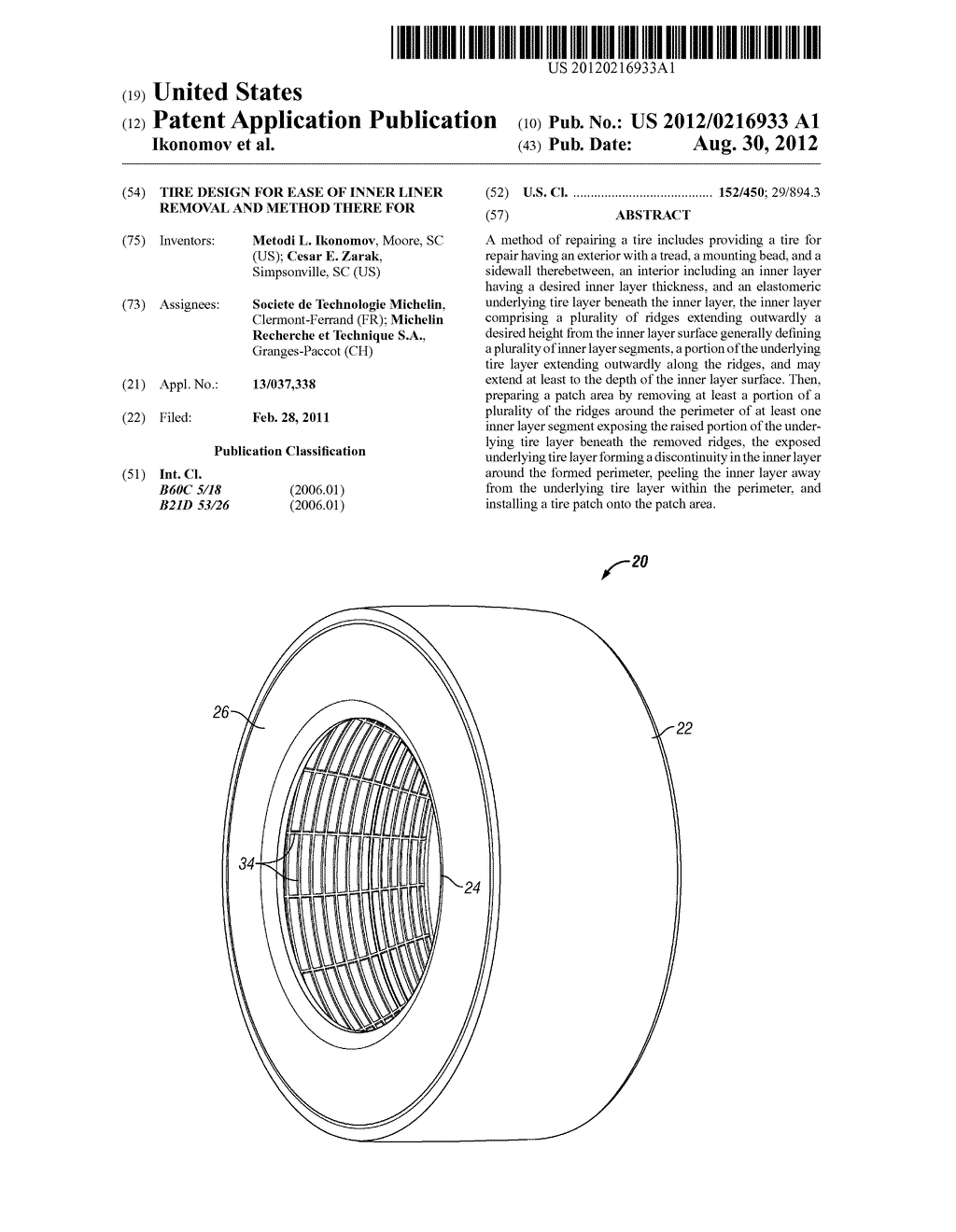 TIRE DESIGN FOR EASE OF INNER LINER REMOVAL AND METHOD THERE FOR - diagram, schematic, and image 01