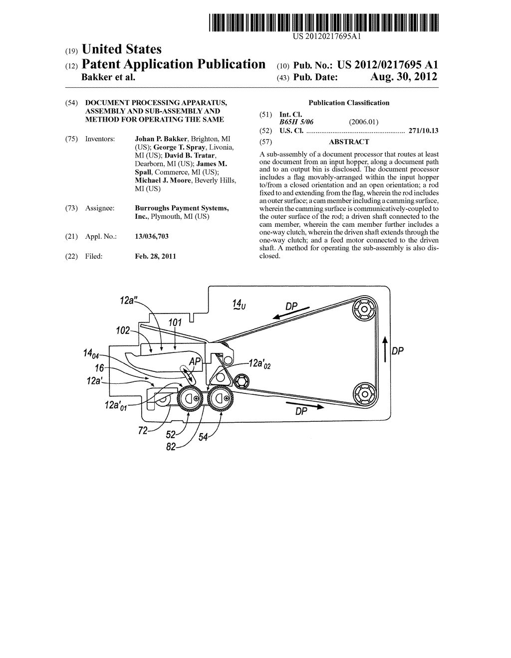 Document Processing Apparatus, Assembly and Sub-Assembly and Method for     Operating the Same - diagram, schematic, and image 01