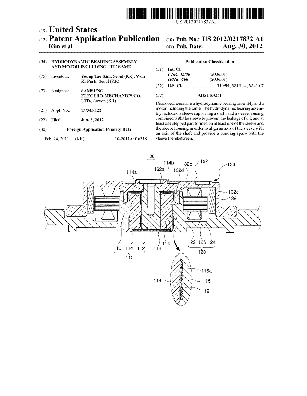 HYDRODYNAMIC BEARING ASSEMBLY AND MOTOR INCLUDING THE SAME - diagram, schematic, and image 01