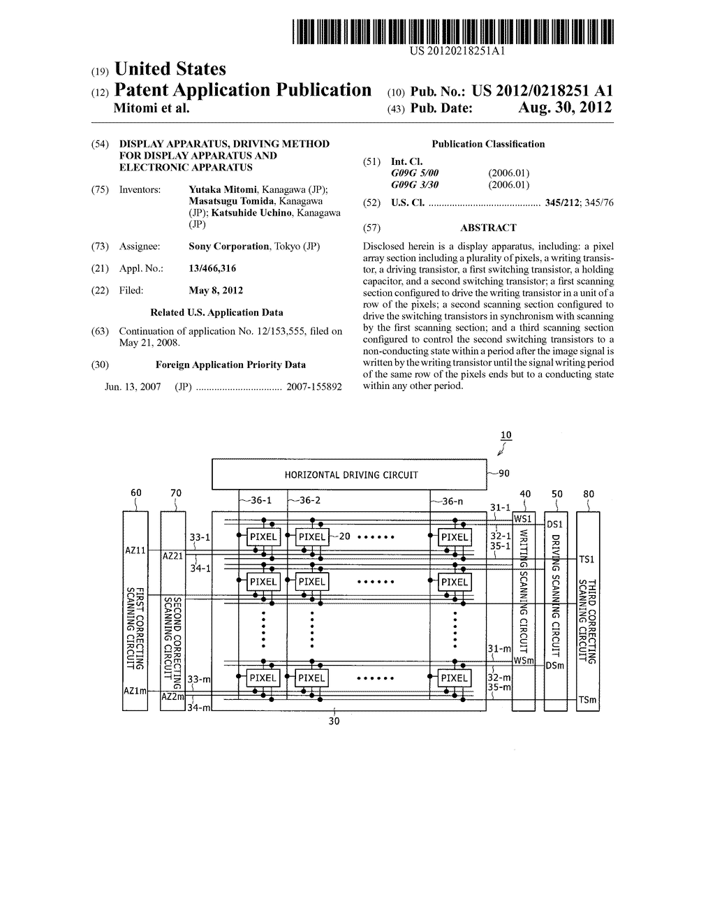 DISPLAY APPARATUS, DRIVING METHOD FOR DISPLAY APPARATUS AND ELECTRONIC     APPARATUS - diagram, schematic, and image 01