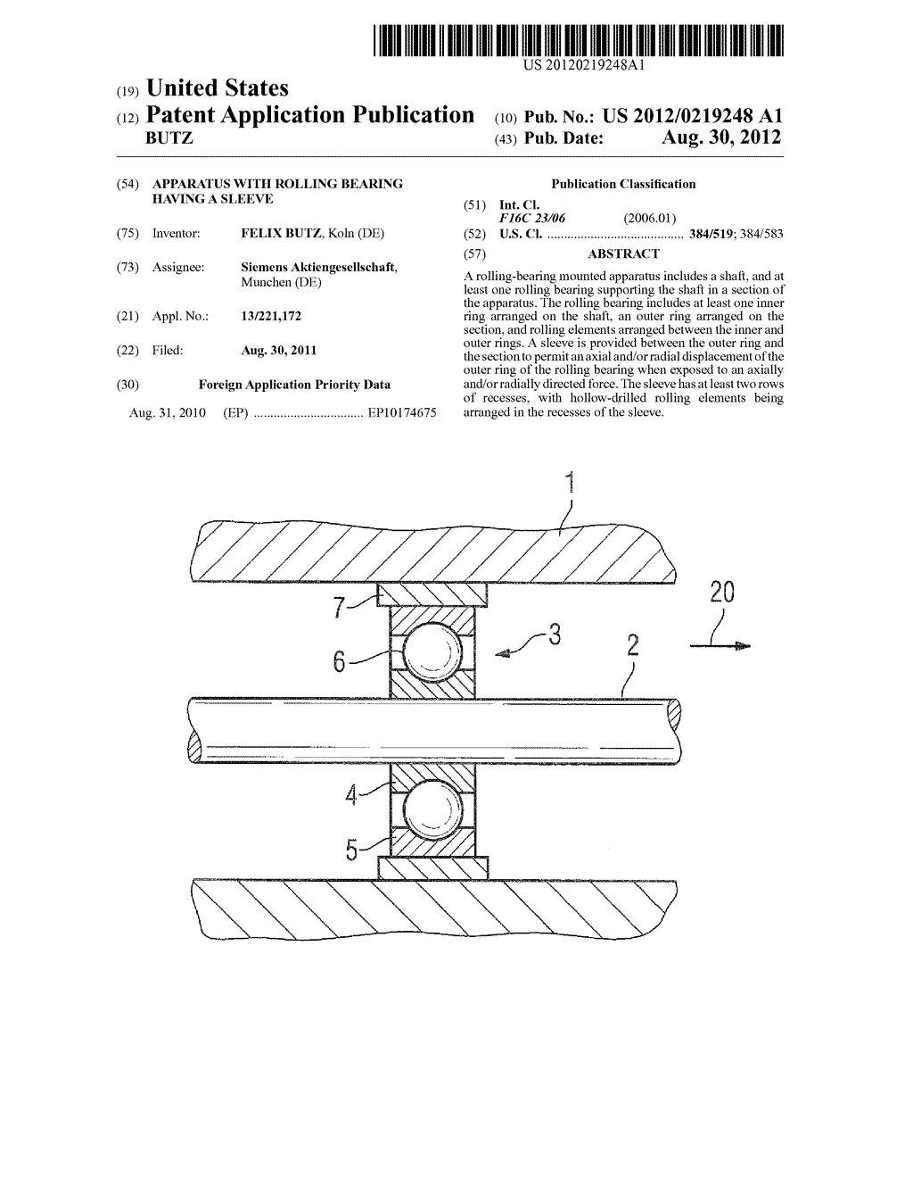 APPARATUS WITH ROLLING BEARING HAVING A SLEEVE - diagram, schematic, and image 01