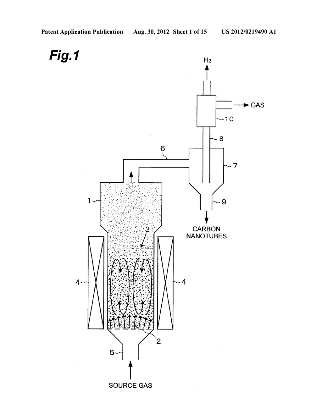 METHOD FOR SIMULTANEOUSLY PRODUCING CARBON NANOTUBES AND HYDROGEN, AND     DEVICE FOR SIMULTANEOUSLY PRODUCING CARBON NANOTUBES AND HYDROGEN - diagram, schematic, and image 02