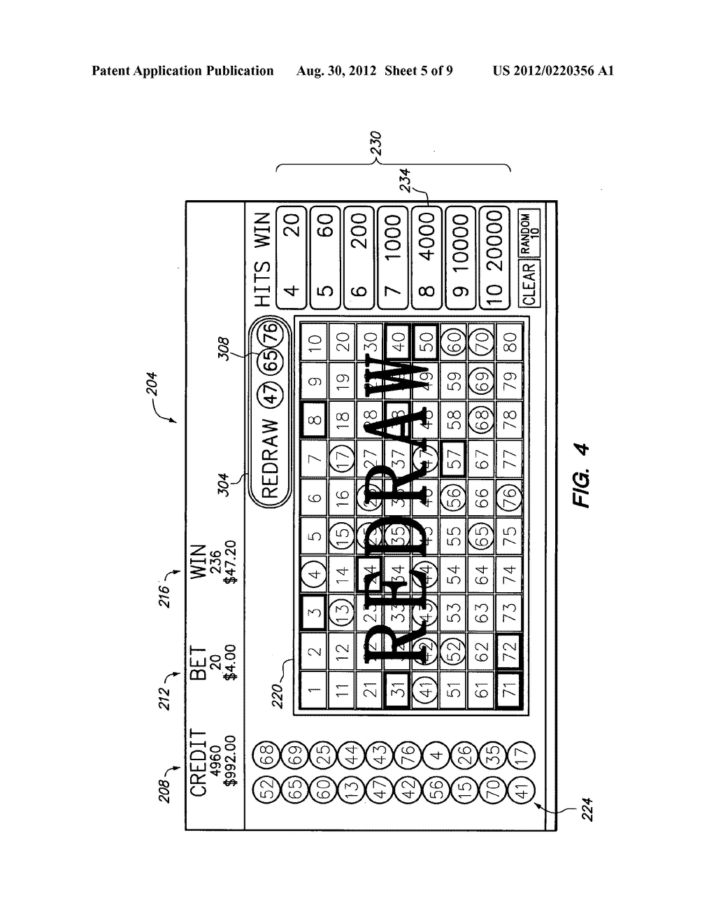 Number selection game with redraw and feature award rounds - diagram, schematic, and image 06