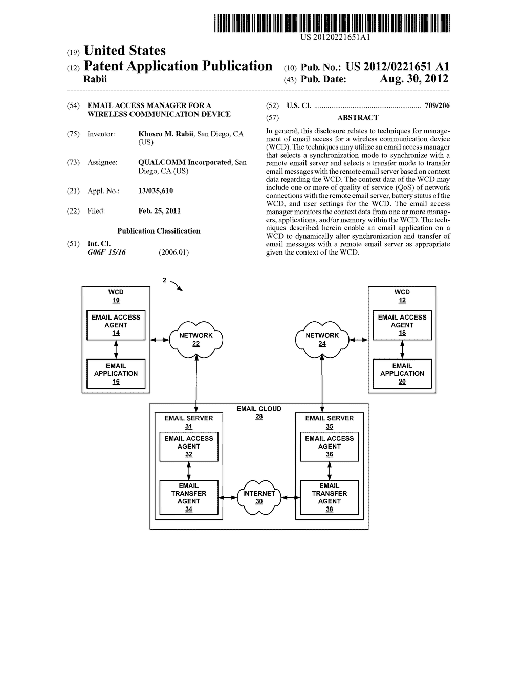 EMAIL ACCESS MANAGER FOR A WIRELESS COMMUNICATION DEVICE - diagram, schematic, and image 01