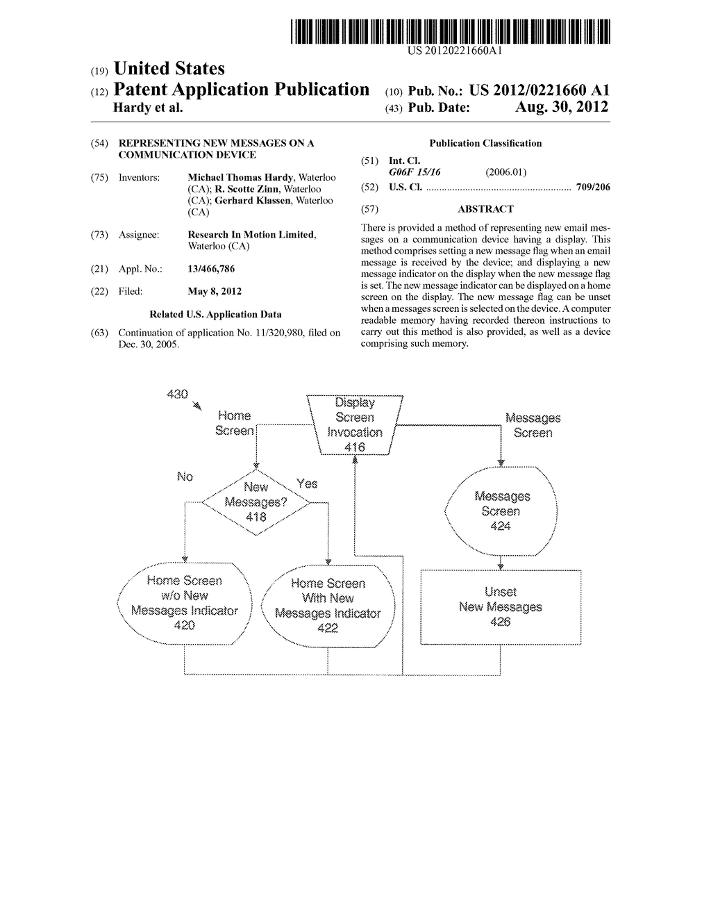 REPRESENTING NEW MESSAGES ON A COMMUNICATION DEVICE - diagram, schematic, and image 01