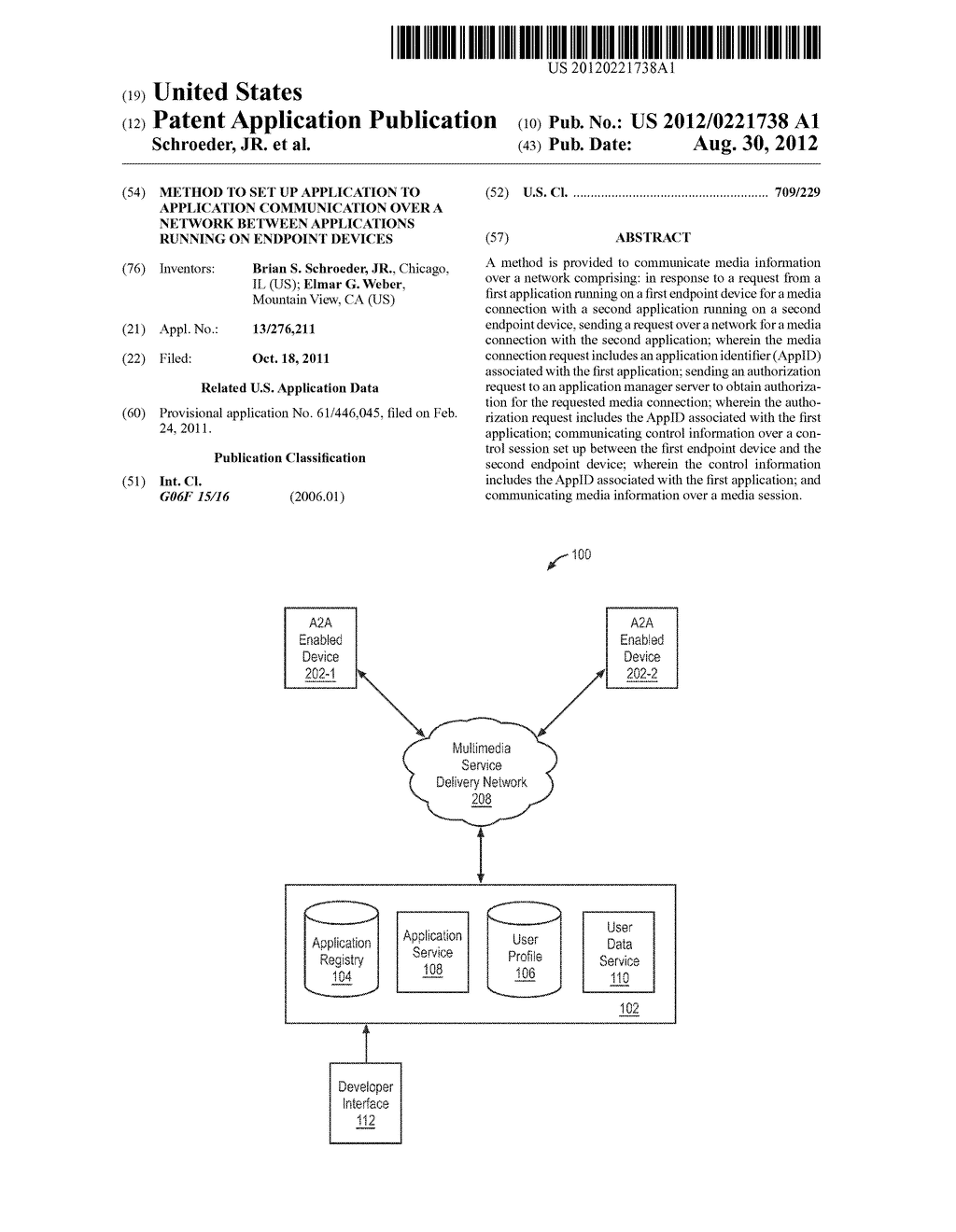 METHOD TO SET UP APPLICATION TO APPLICATION COMMUNICATION OVER A NETWORK     BETWEEN APPLICATIONS RUNNING ON ENDPOINT DEVICES - diagram, schematic, and image 01