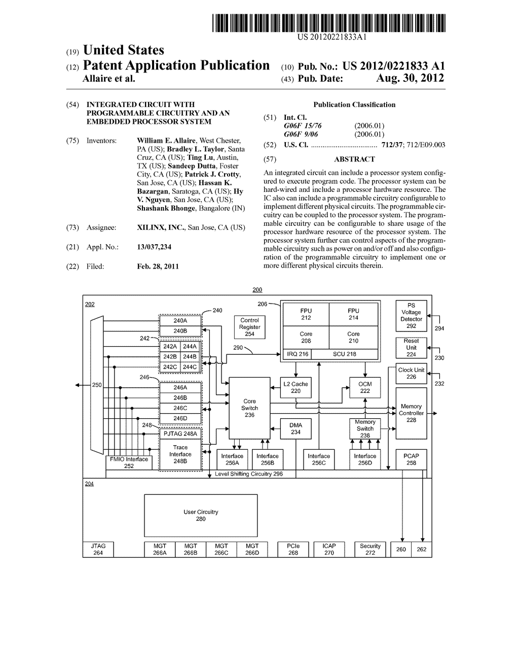 INTEGRATED CIRCUIT WITH PROGRAMMABLE CIRCUITRY AND AN EMBEDDED PROCESSOR     SYSTEM - diagram, schematic, and image 01