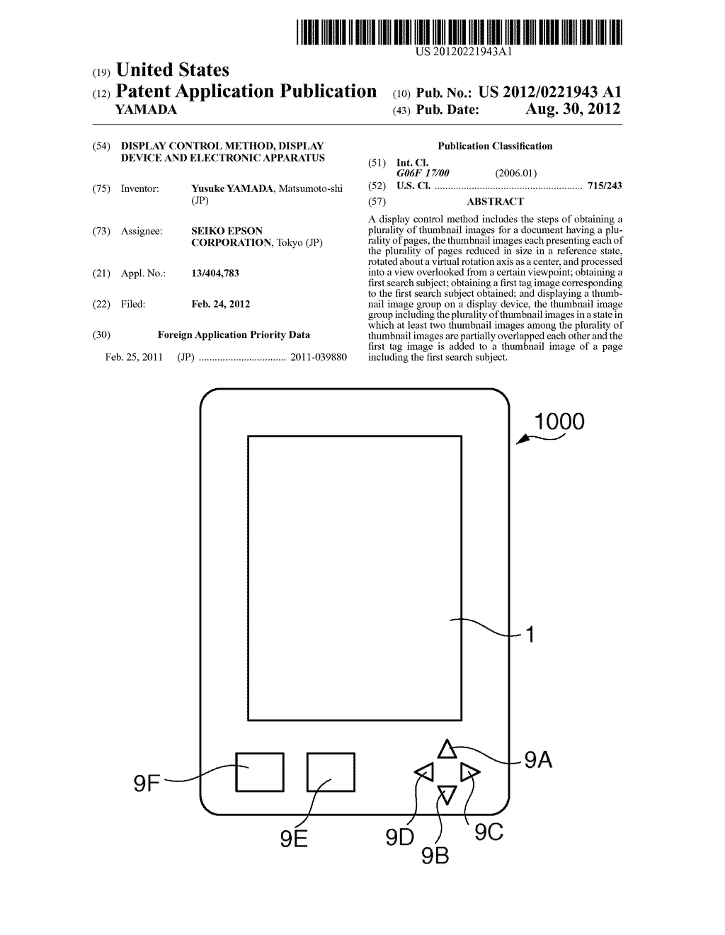 DISPLAY CONTROL METHOD, DISPLAY DEVICE AND ELECTRONIC APPARATUS - diagram, schematic, and image 01