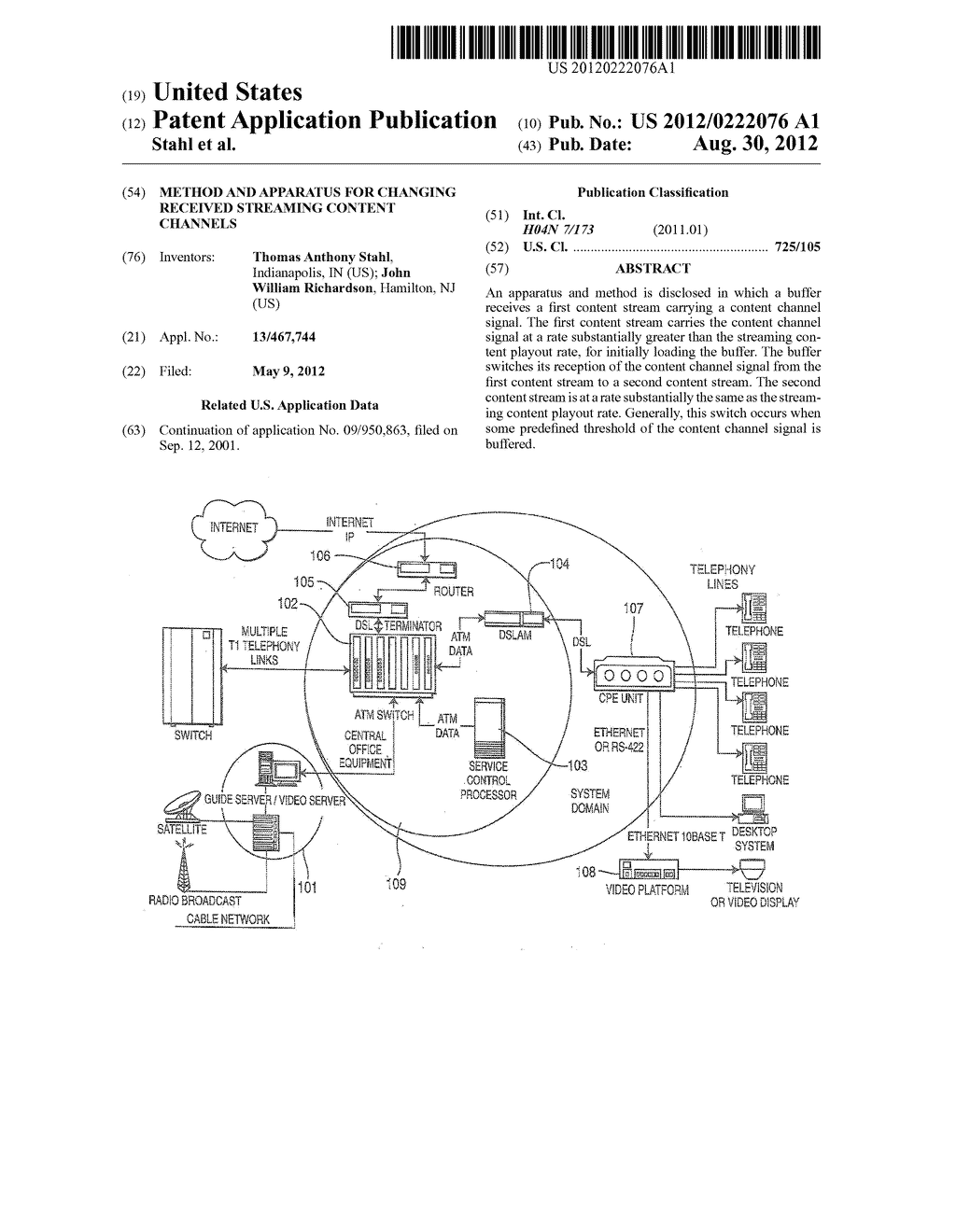 METHOD AND APPARATUS FOR CHANGING RECEIVED STREAMING CONTENT CHANNELS - diagram, schematic, and image 01