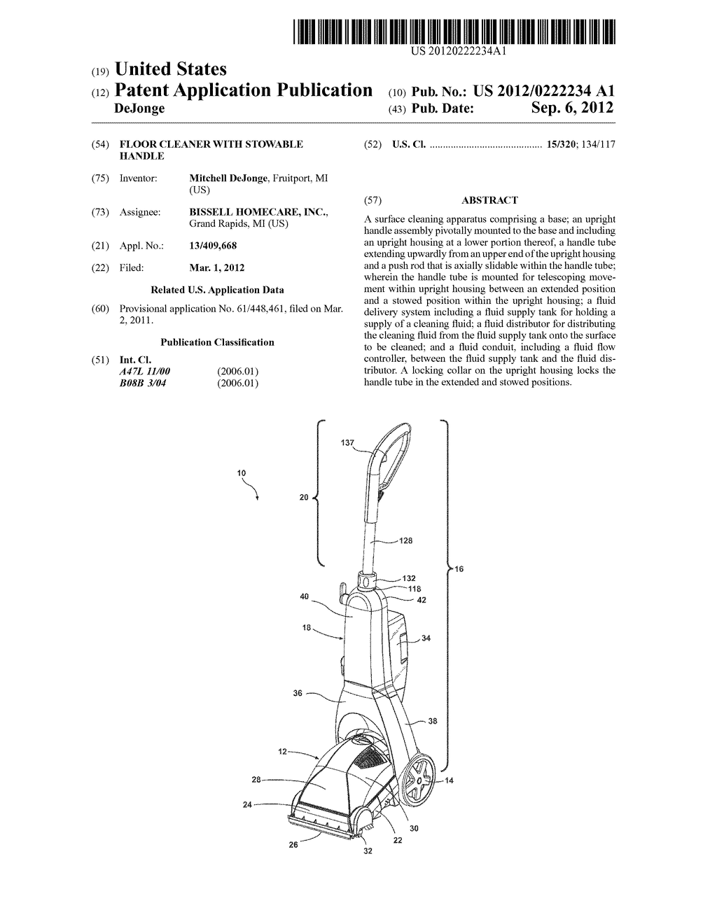 FLOOR CLEANER WITH  STOWABLE HANDLE - diagram, schematic, and image 01