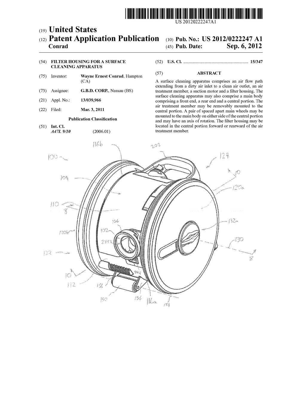 FILTER HOUSING FOR A SURFACE CLEANING APPARATUS - diagram, schematic, and image 01