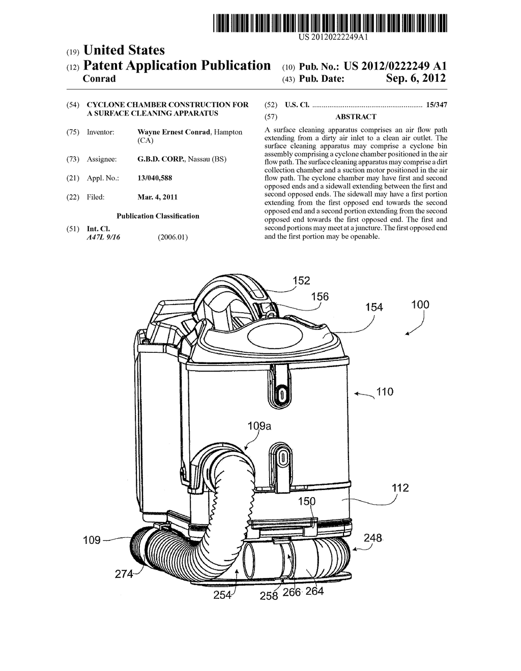 CYCLONE CHAMBER CONSTRUCTION FOR A SURFACE CLEANING APPARATUS - diagram, schematic, and image 01