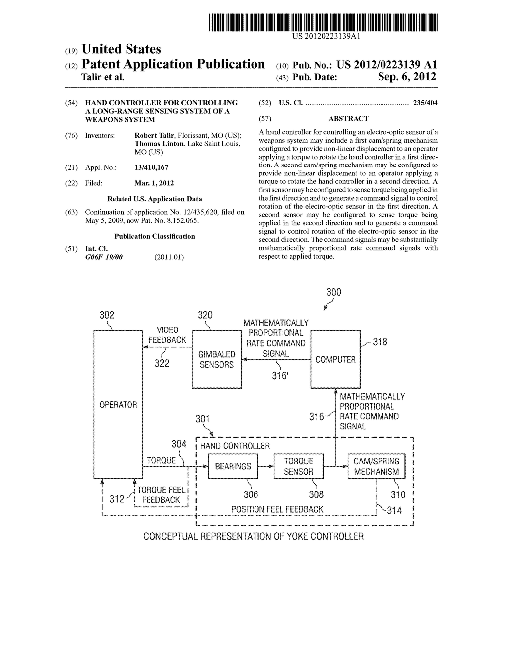 HAND CONTROLLER FOR CONTROLLING A LONG-RANGE SENSING SYSTEM OF A WEAPONS     SYSTEM - diagram, schematic, and image 01