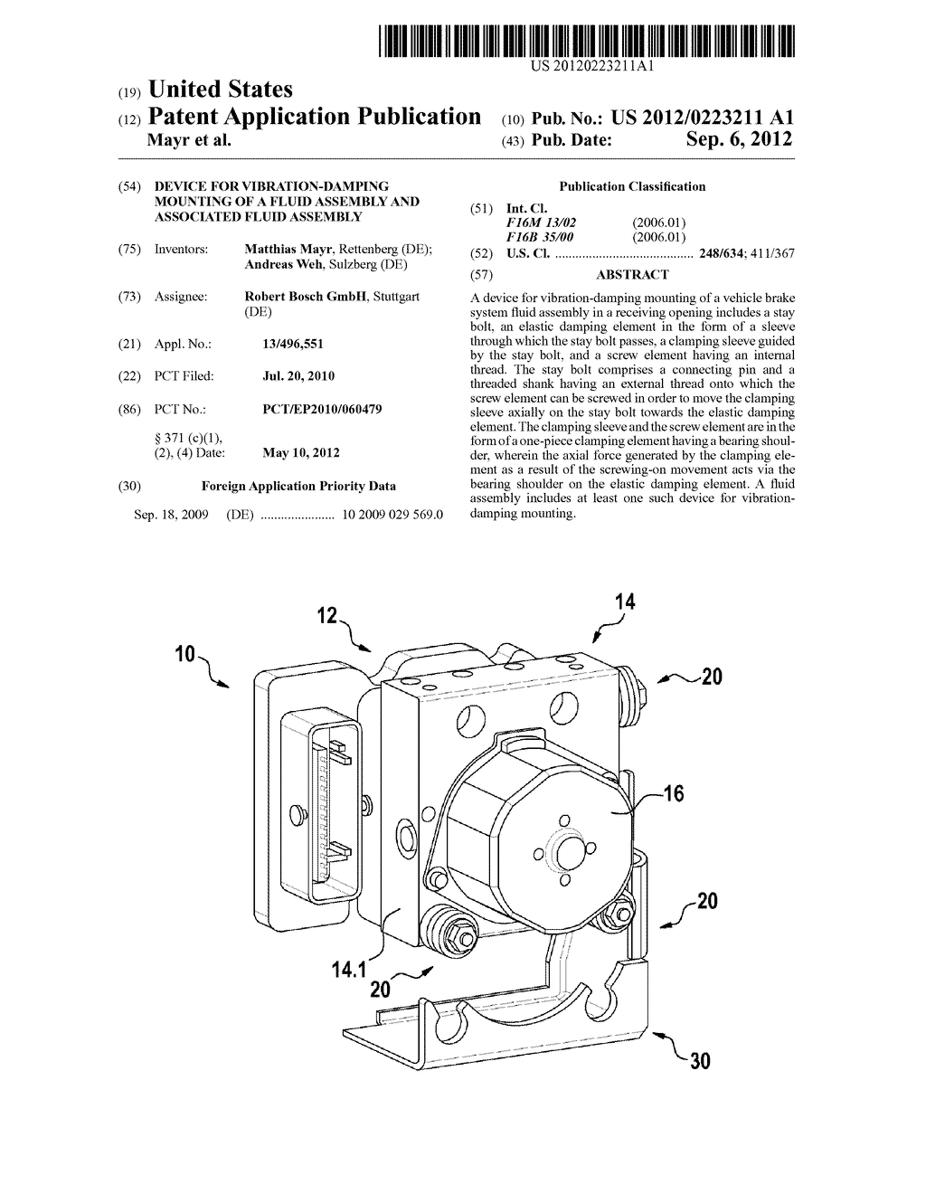 DEVICE FOR VIBRATION-DAMPING MOUNTING OF A FLUID ASSEMBLY AND ASSOCIATED     FLUID ASSEMBLY - diagram, schematic, and image 01