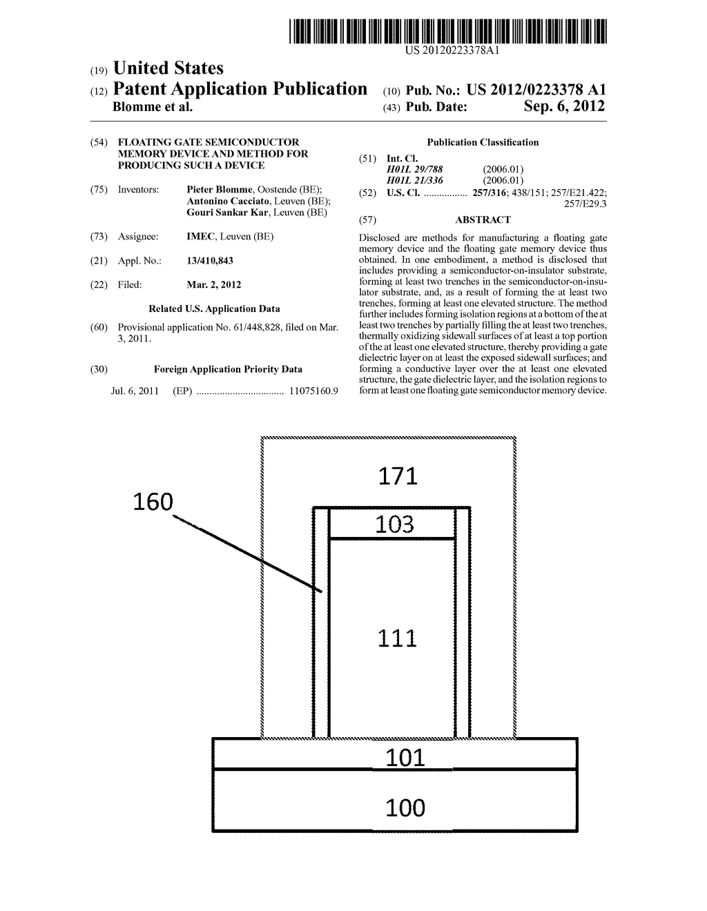 Floating Gate Semiconductor Memory Device and Method for Producing Such a     Device - diagram, schematic, and image 01