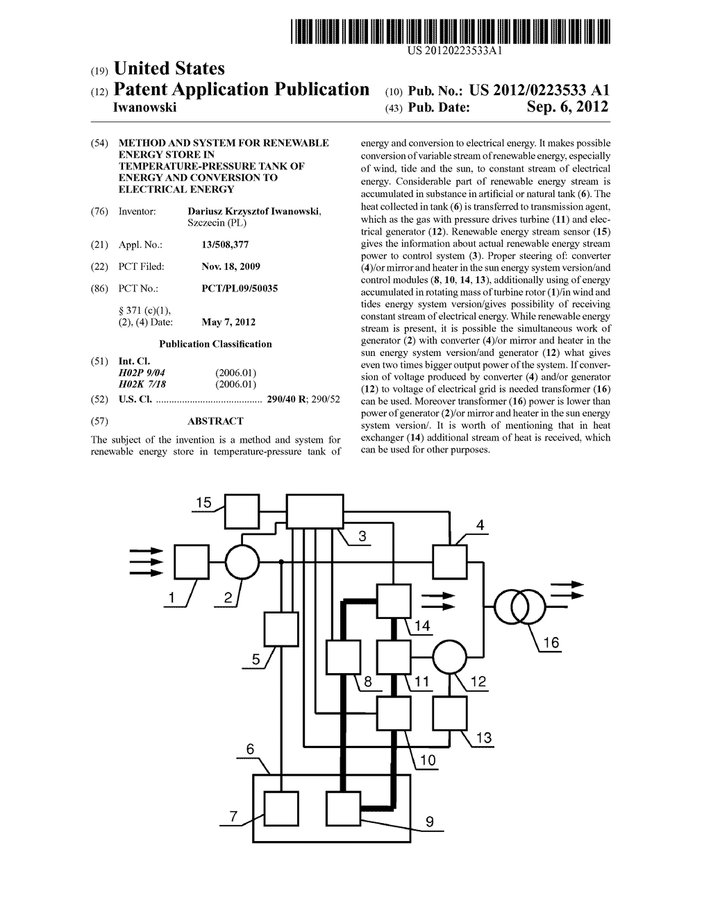 METHOD AND SYSTEM FOR RENEWABLE ENERGY STORE IN TEMPERATURE-PRESSURE TANK     OF ENERGY AND CONVERSION TO ELECTRICAL ENERGY - diagram, schematic, and image 01