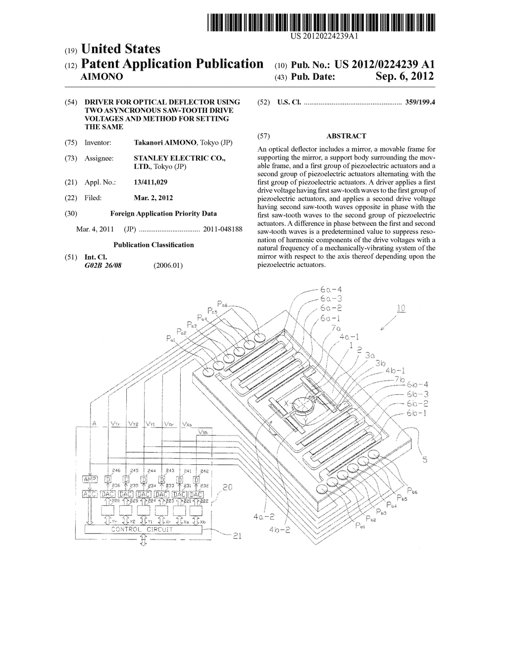 DRIVER FOR OPTICAL DEFLECTOR USING TWO ASYNCRONOUS SAW-TOOTH DRIVE     VOLTAGES AND METHOD FOR SETTING THE SAME - diagram, schematic, and image 01