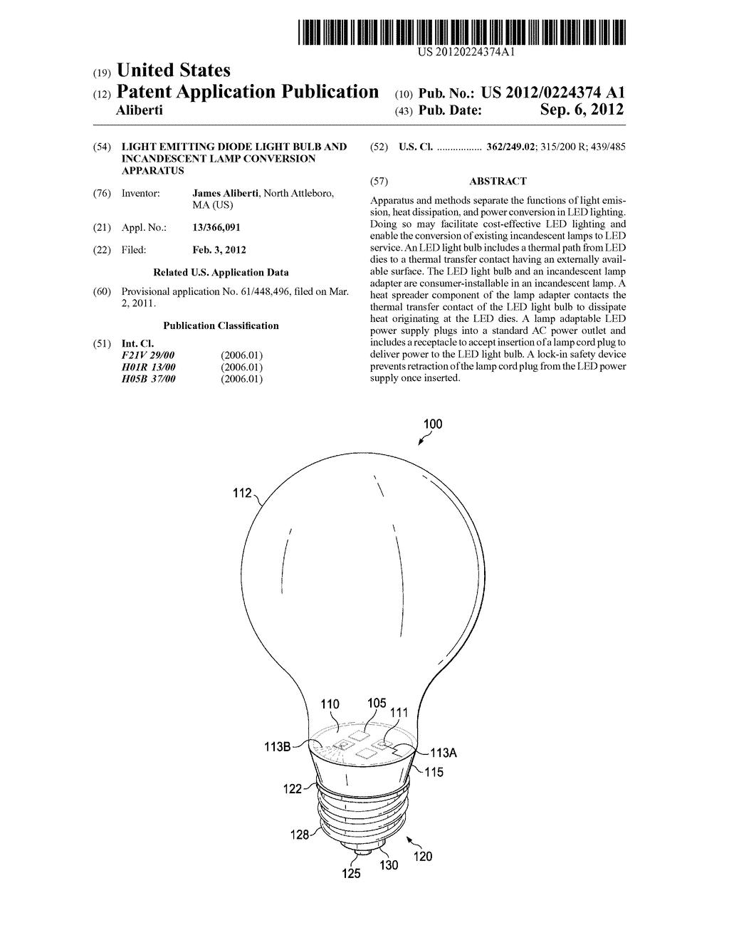 LIGHT EMITTING DIODE LIGHT BULB AND  INCANDESCENT LAMP CONVERSION     APPARATUS - diagram, schematic, and image 01