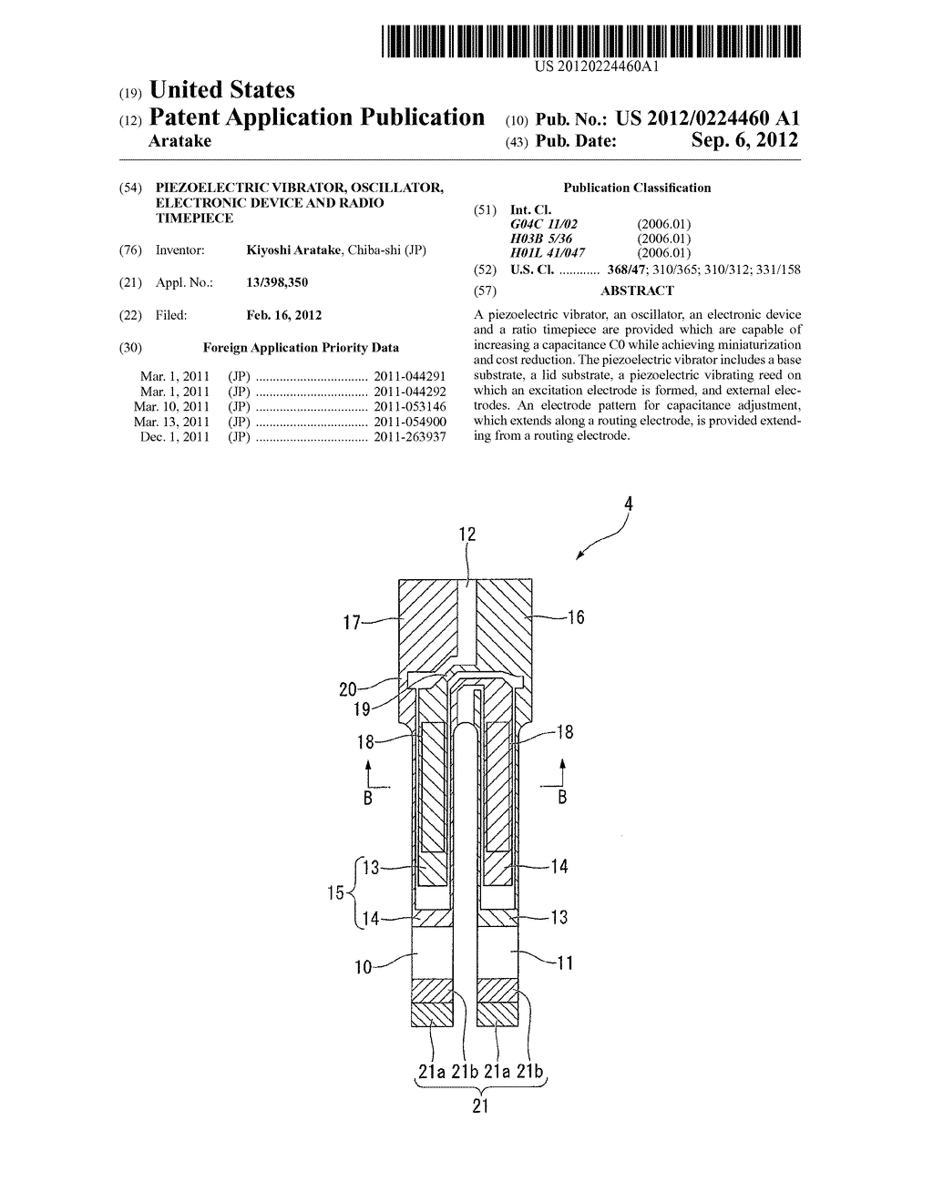 PIEZOELECTRIC VIBRATOR, OSCILLATOR, ELECTRONIC DEVICE AND RADIO TIMEPIECE - diagram, schematic, and image 01