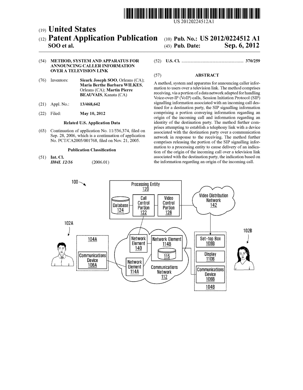 METHOD, SYSTEM AND APPARATUS FOR ANNOUNCING CALLER INFORMATION OVER A     TELEVISION LINK - diagram, schematic, and image 01